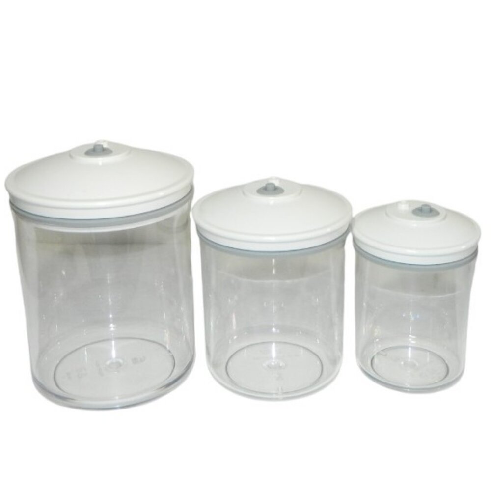 Food Saver Clear Canister Set of 3 with Lids Lot B - 25oz - 50oz - 80oz